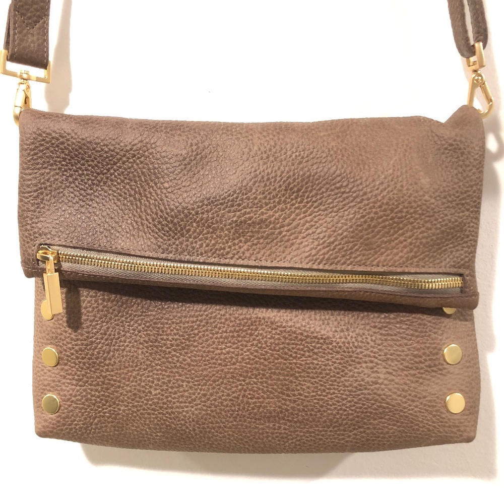 Hammitt VIP Med Zippered Leather Crossbody Clutch - Pewter/Brushed Gold